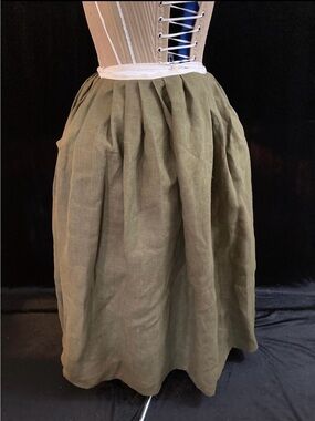 Women’s Olive Green Gathered 100% Linen Skirt